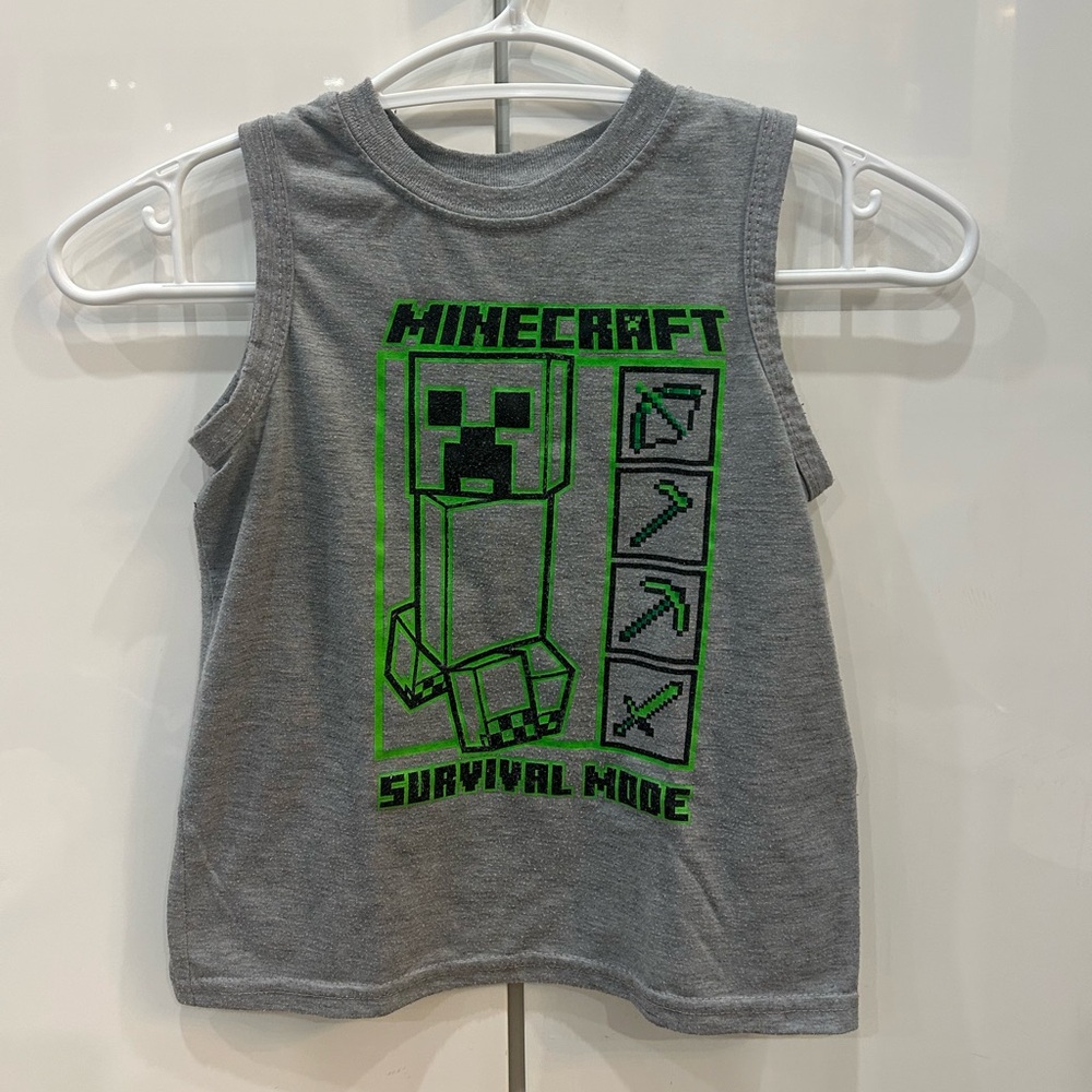 Minecraft Survival Mode Kids Tank Top in Gray and Green